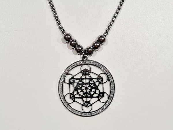 collier metatron argenté strass acier inoxydable